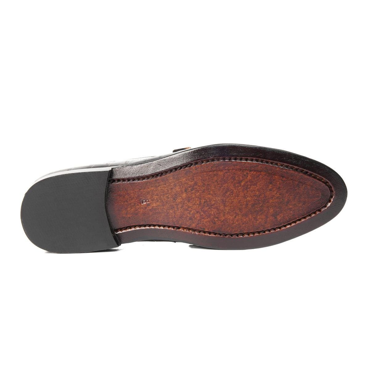 Black Croc Embossed Double Monk Loafers our designers