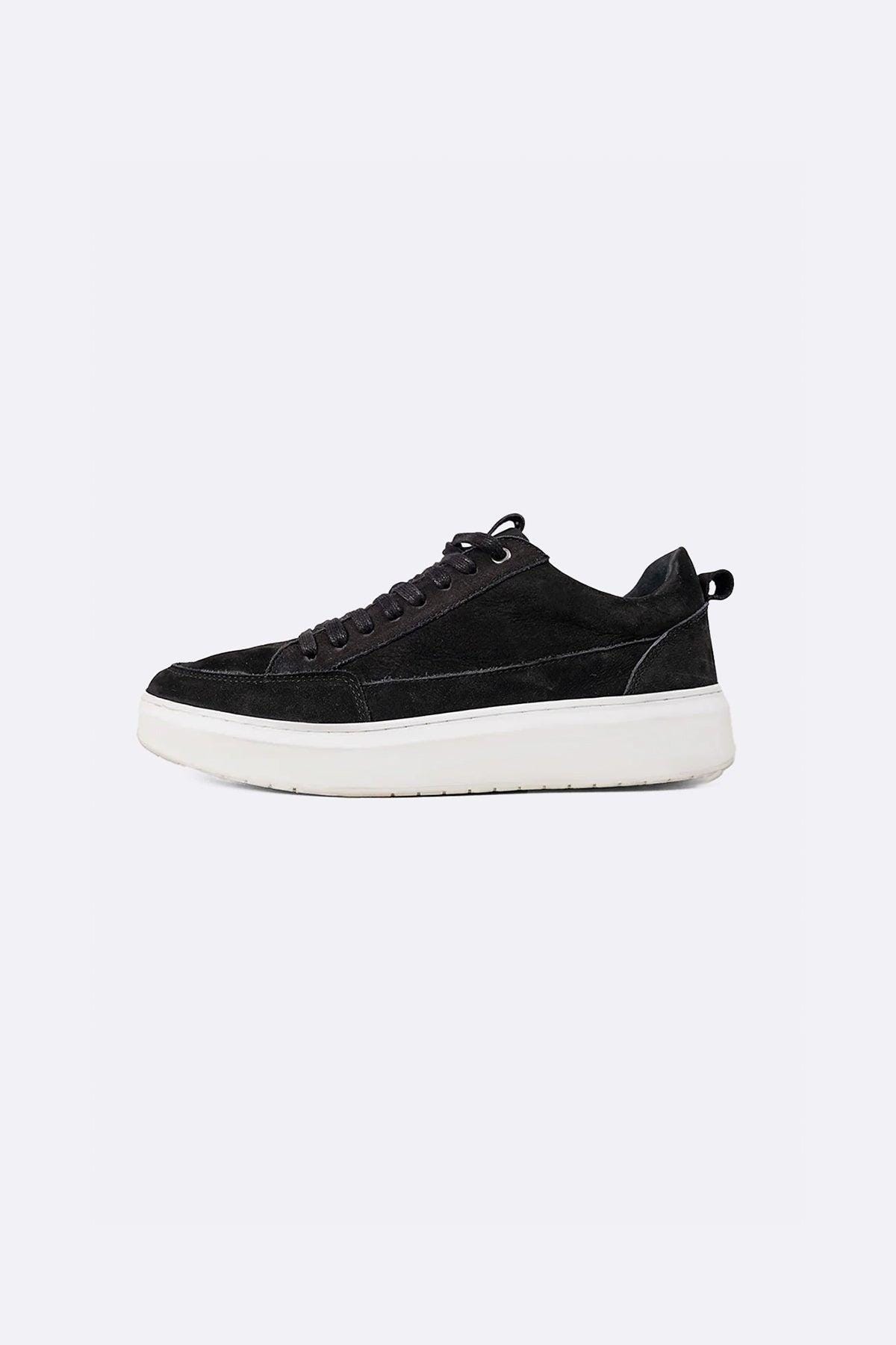 Men's Black Canvas Sneakers With White Platform Sole