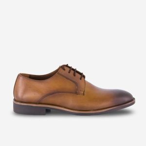 Brown Burnished Laceup Derby Shoes With our designers