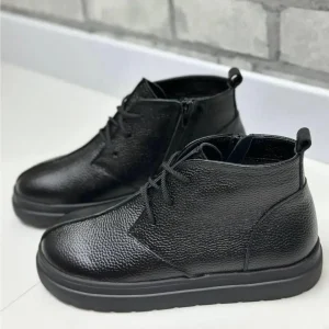 Black Leather Women Ankle Boots Handmade Fall Winter