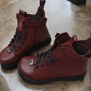 Burgundy Leather Combat Boots For Women Custom Winter