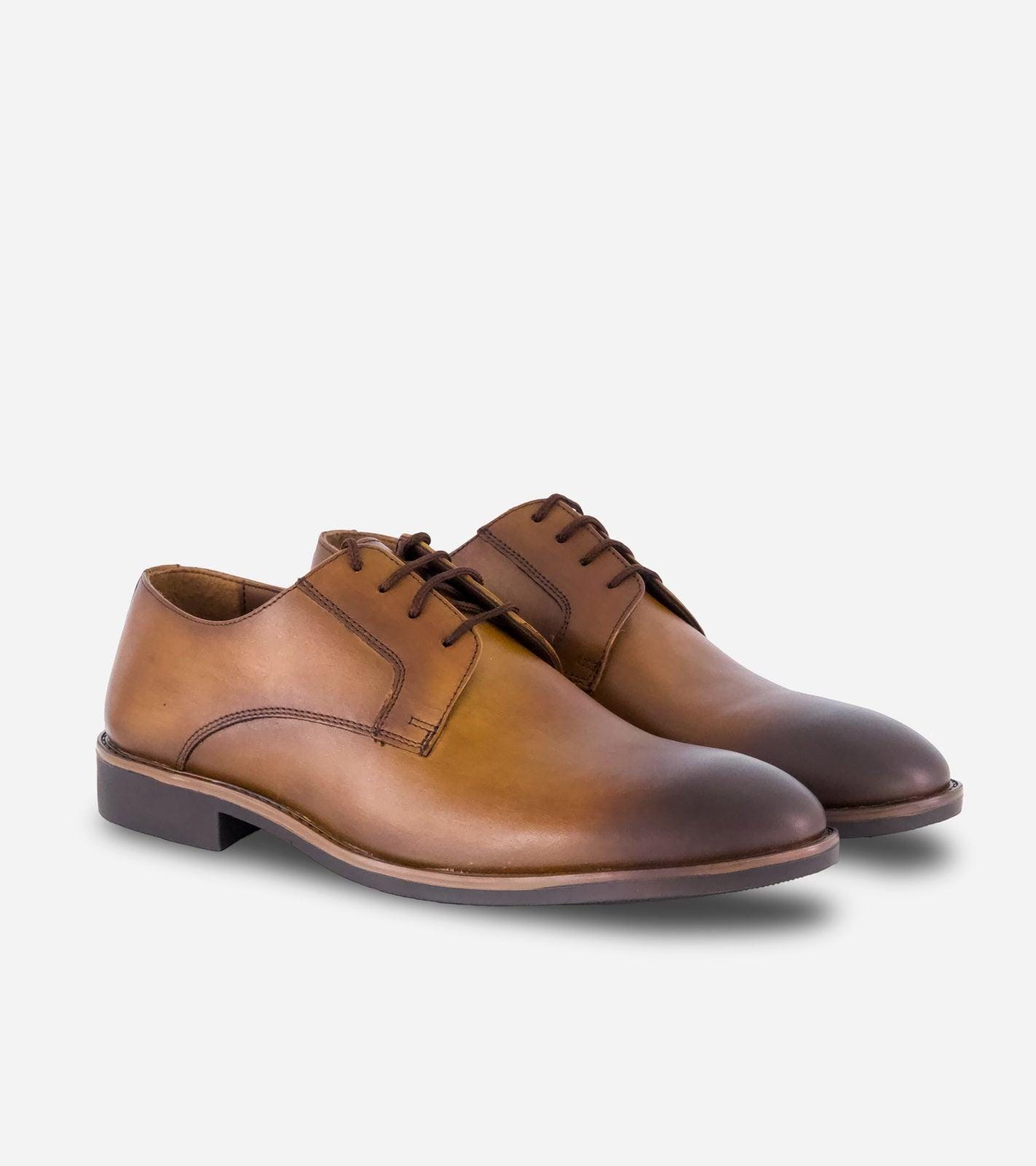 Brown Burnished Laceup Derby Shoes With our designers